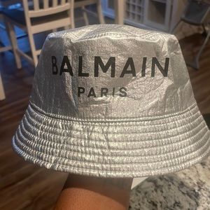 Silver Balmain Kids Logo Print Bucket Hat size III